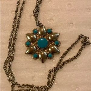 Vintage Nickel Silver Necklace Turquoise